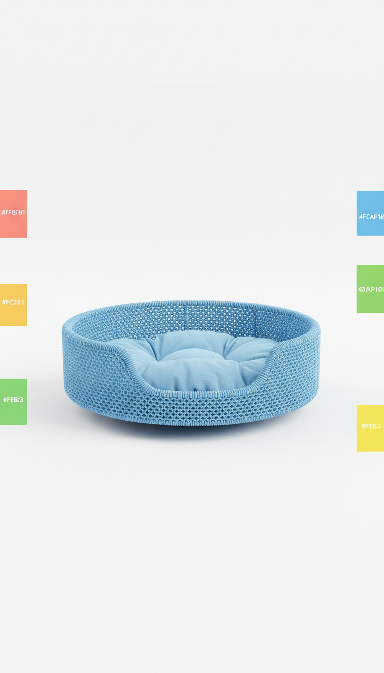 Sky blue breathable fiber pet bed, Opt for a 3/4 angle to showcase the pet beds' design and features effectively. Use a...