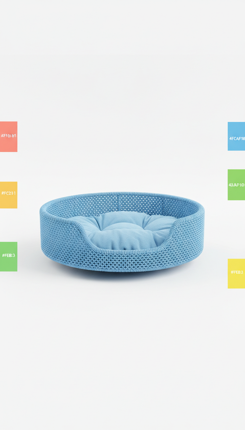 Sky blue breathable fiber pet bed, Opt for a 3/4 angle to showcase the pet beds' design and features effectively. Use a...