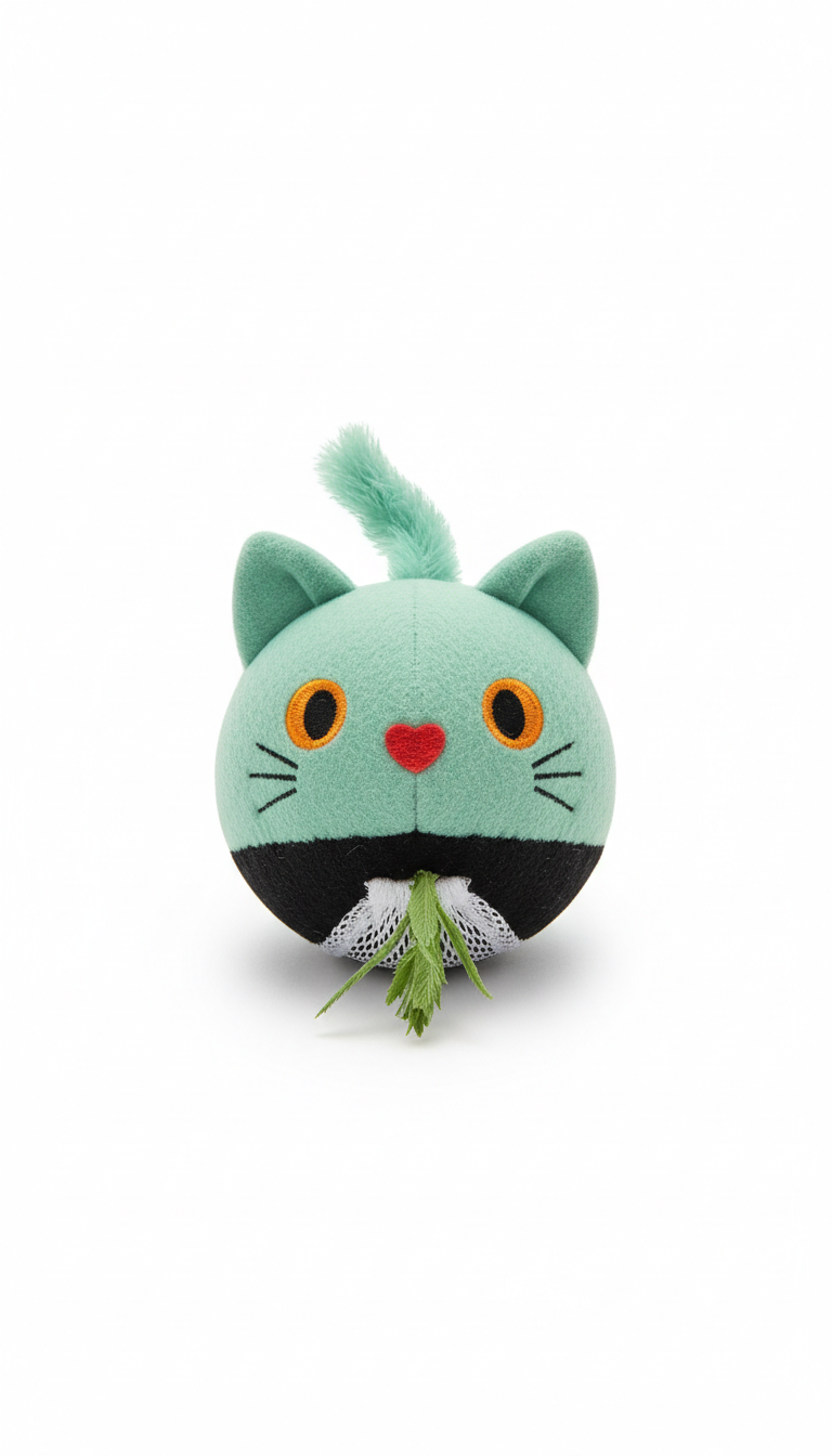 Interactive mint sage cat toy, Product shots use a classic 3/4 angle on seamless backgrounds (white or mint sage). Each...