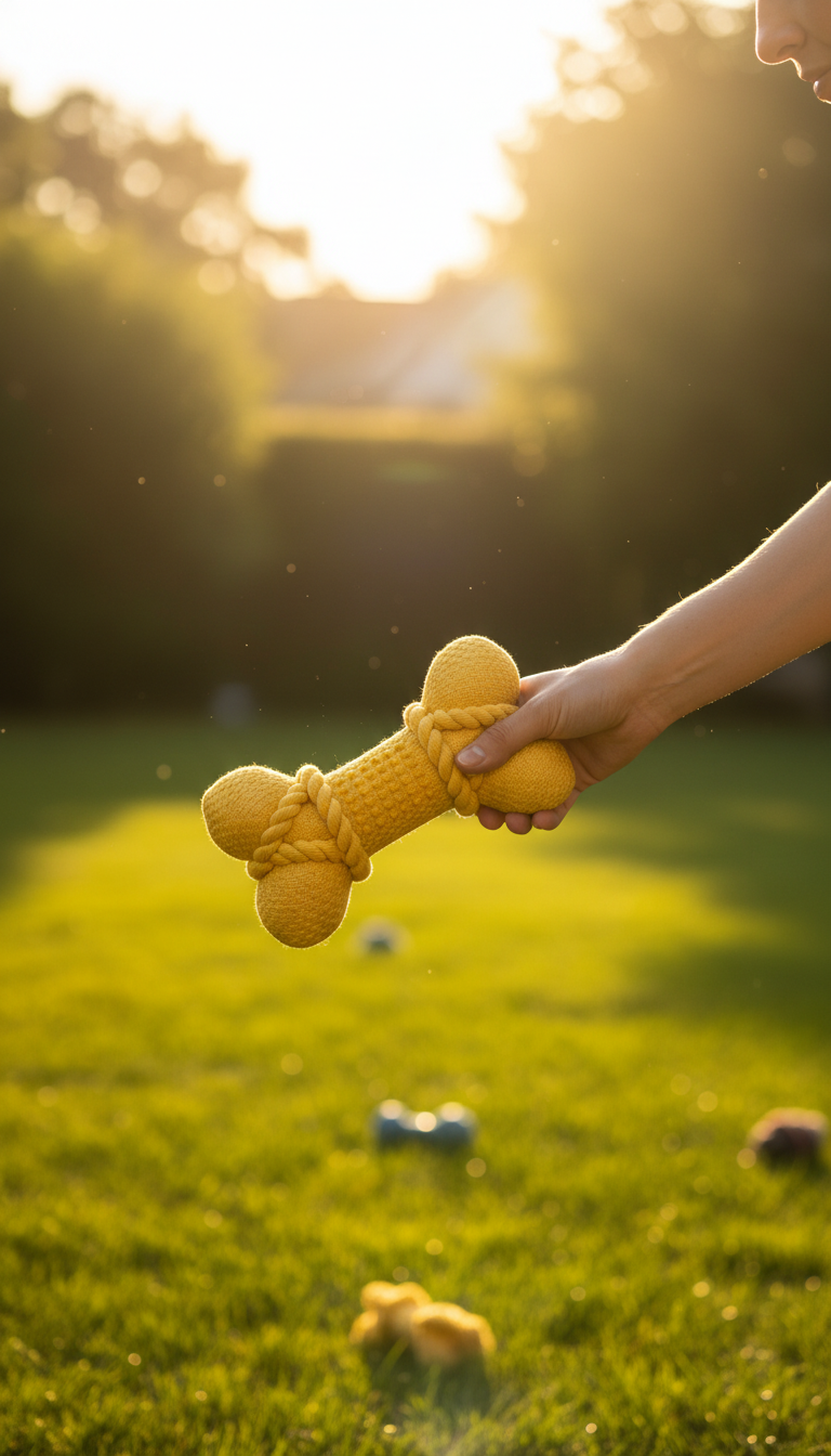 Golden Yellow Plush Dog Toy in use