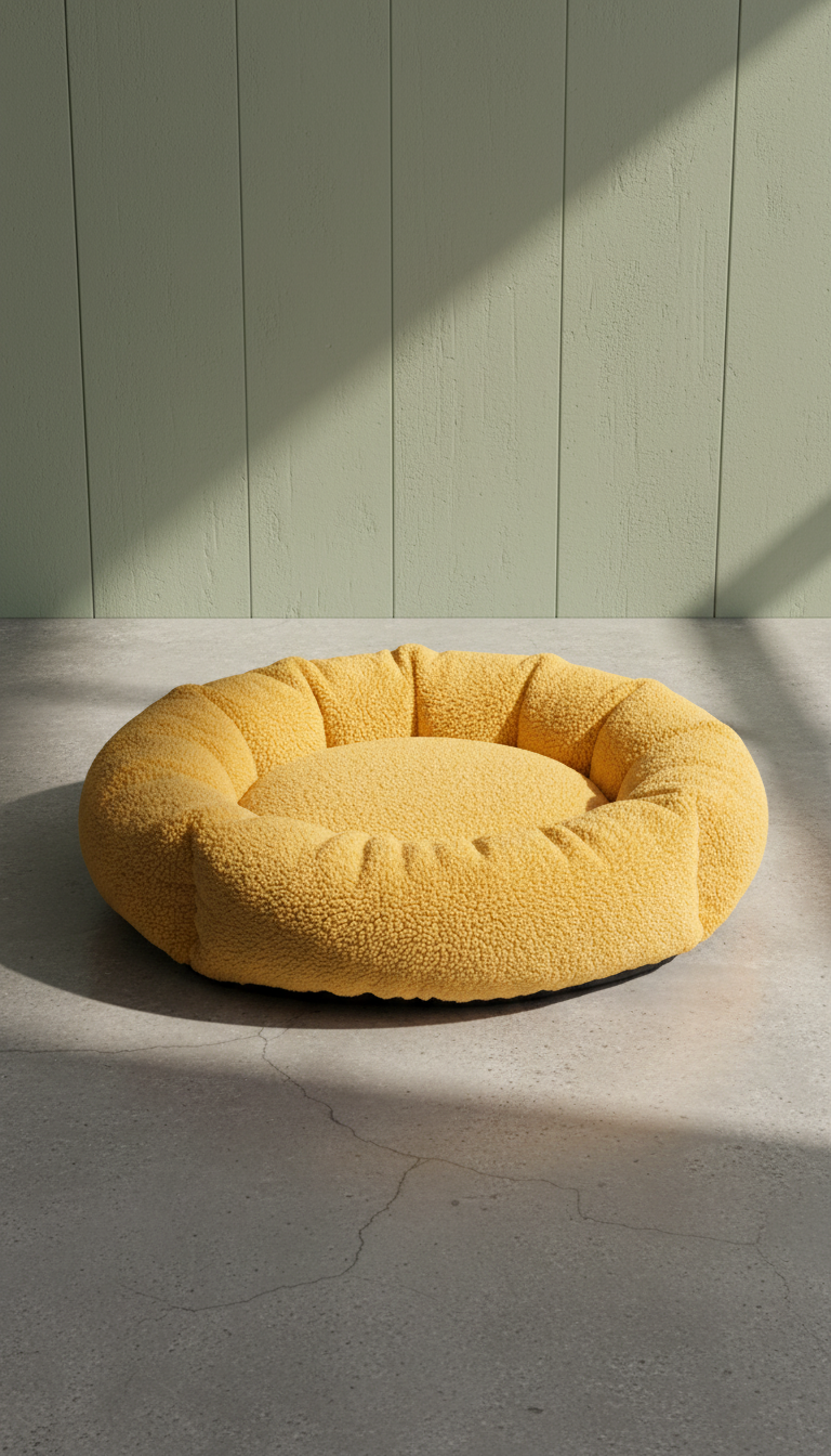 Plush Pet Bed in Marigold in a new setting