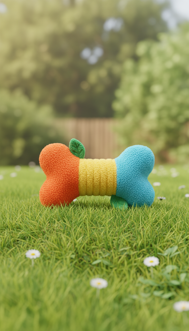 Plush dog chew toy with squeaker in a new setting