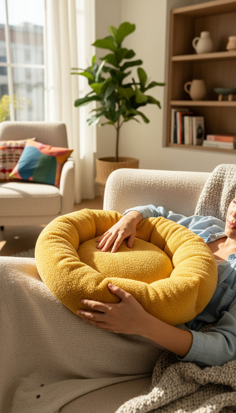 Plush Pet Bed in Marigold in use