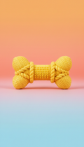 A plush dog toy in vibrant Golden Yellow, centered against a simple, colorful background that complements its shade. The...