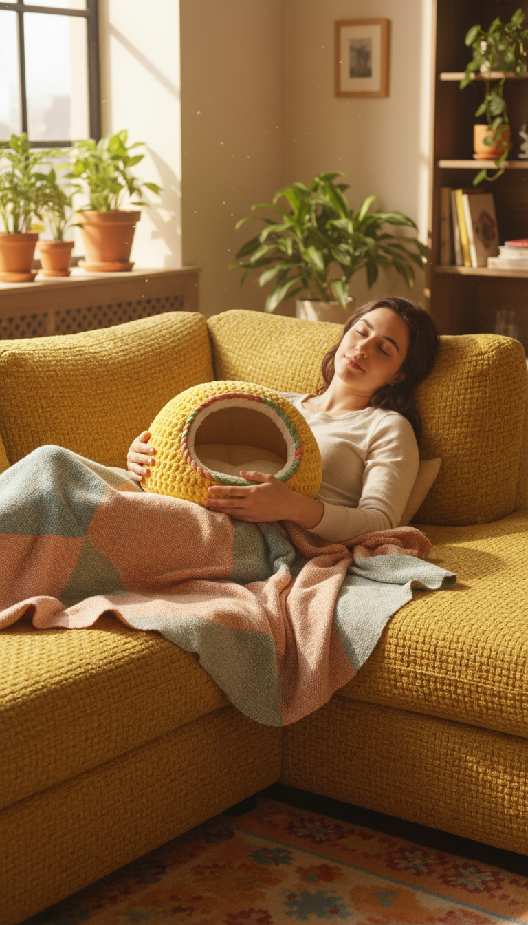 Plush Cat Nest in use