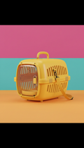 Sunshine Yellow pet carrier, use a 3/4 angle to showcase the carriers' design and functionality. Backgrounds should be...